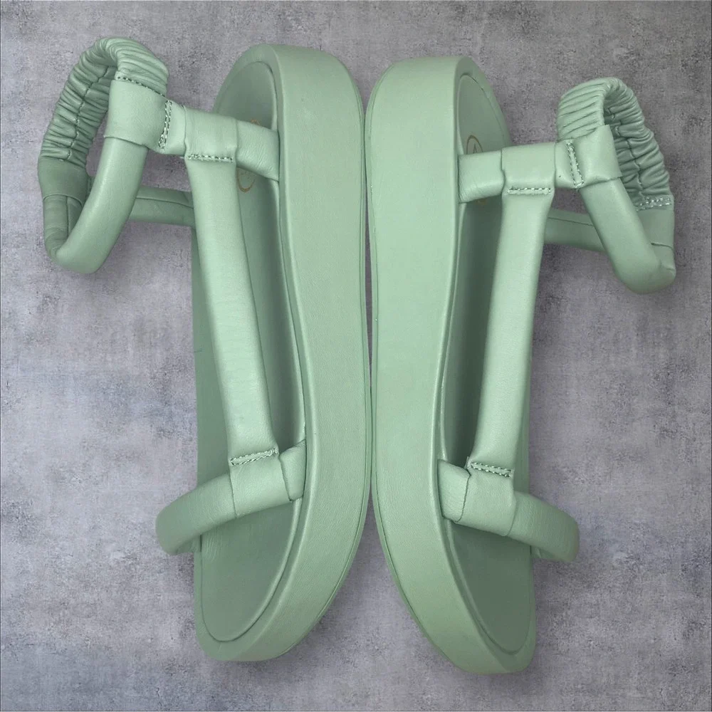 ASH Victoria Green Napa Leather Platform Strappy Sandals Womens 39 Slip On